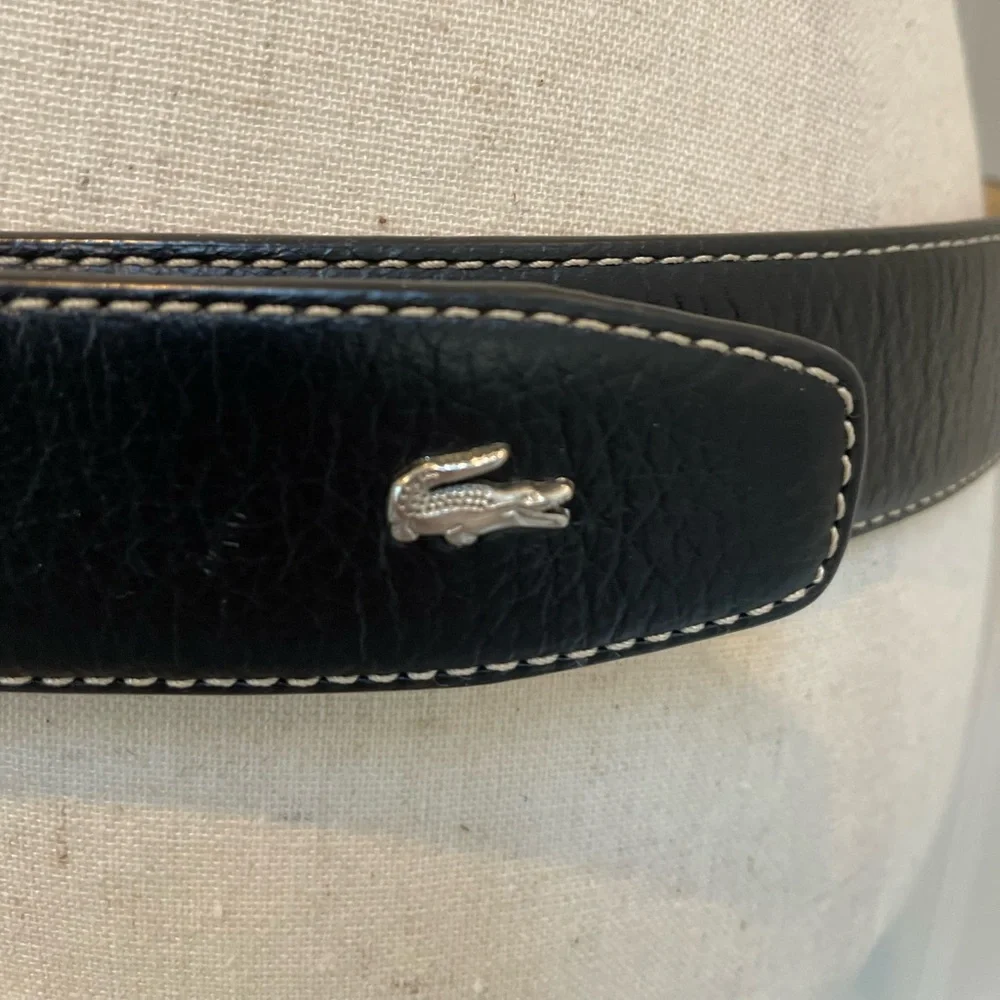 LACOSTE Men’s Classic Genuine Leather Logo Belt in Black Size 36 #25024